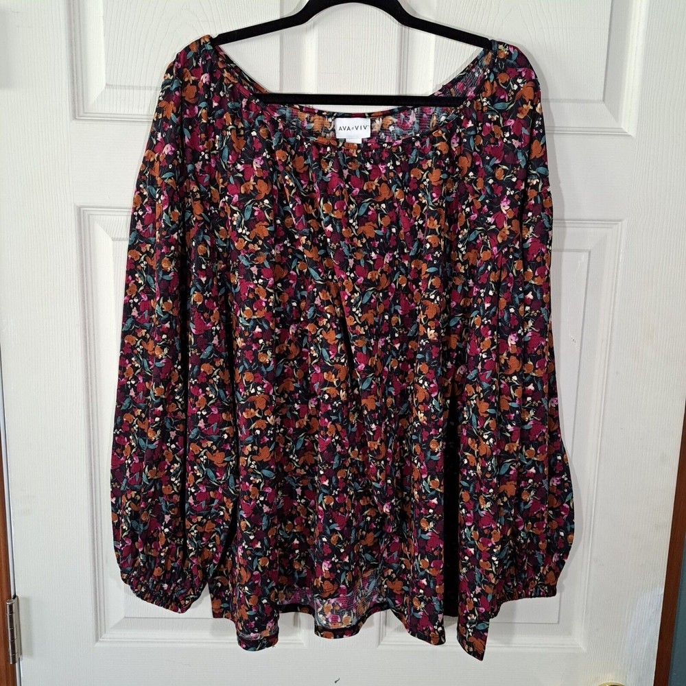 Ava And Viv Womens Blouse Size 4X Black Pink Orange Blue Floral  Longsleeve